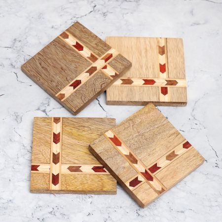Modern Wooden Coasters for Decoration - Pack of 4